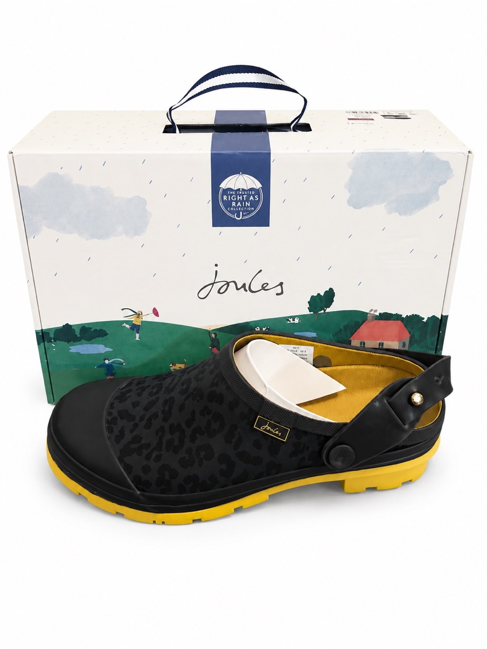 Joules Navy Leopard Print Welly Rainproof Clogs NIB